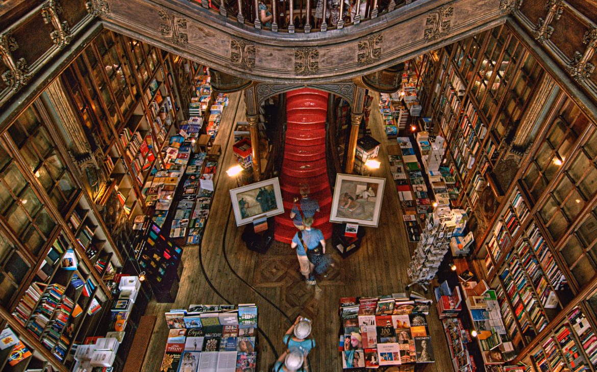 Top view of Livraria Lello, in Porto, Portugal